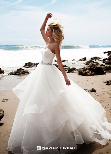 Bride in Ball Gown wedding dress at the beach