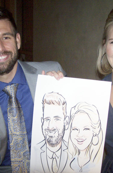 Caricature of a couple at a wedding