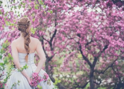 bride with flowers, spring wedding