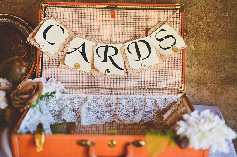 homemade gingham and lace card box 