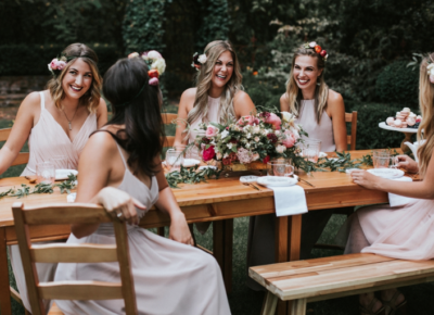 bridesmaids around tea table