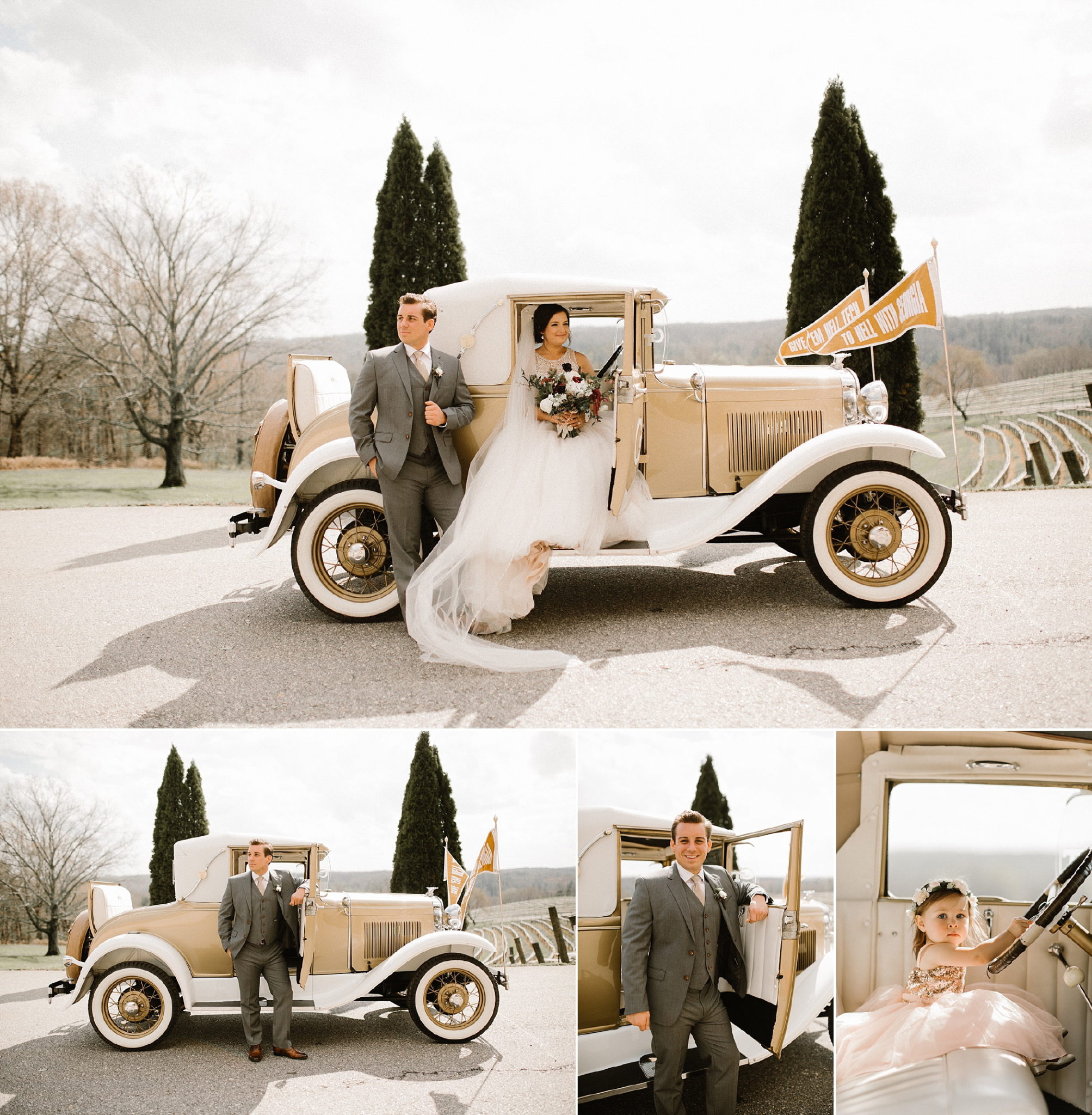 vintage getaway wedding car