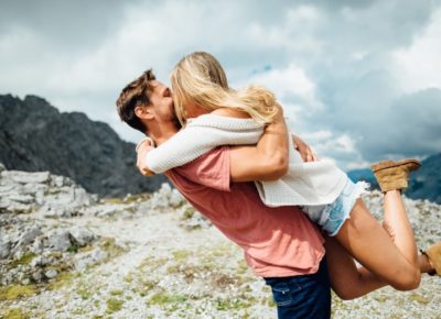 Couple embracing on a mountain