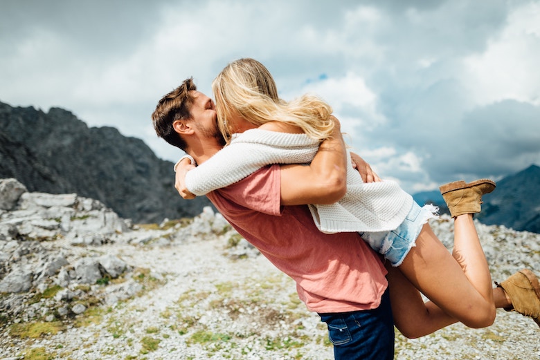 Couple embracing on a mountain