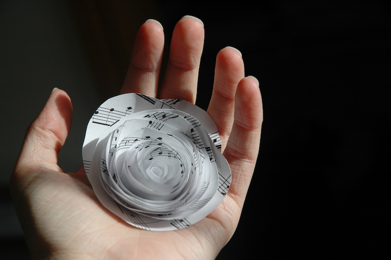 handmade flower made of paper sheet music