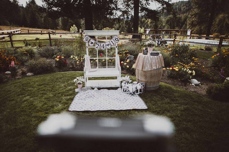 outdoor wedding decor, white altar amidst nature concept