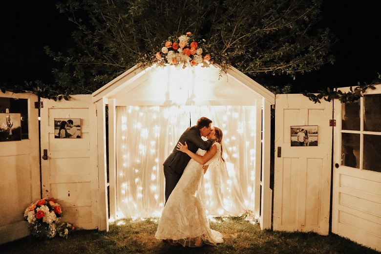 vintage cottage backdrop made from old barn doors