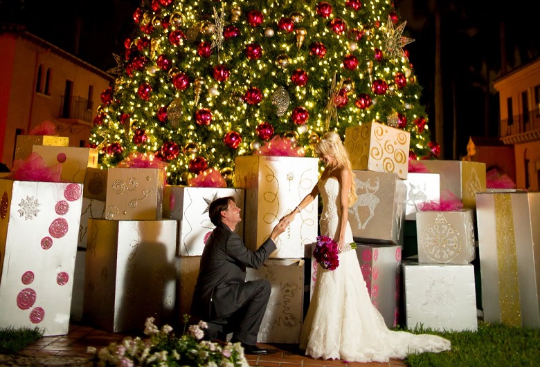 christmas wedding tree couple presents