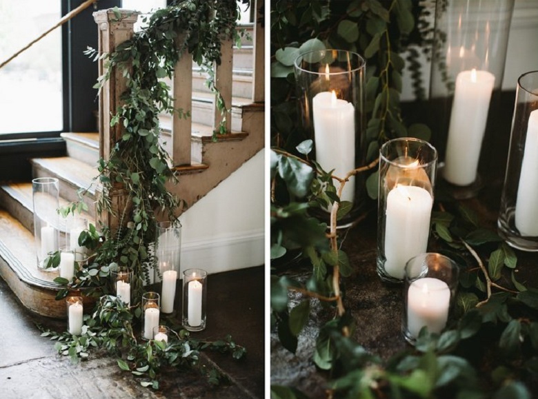 clear tall minimalist votives with white candles