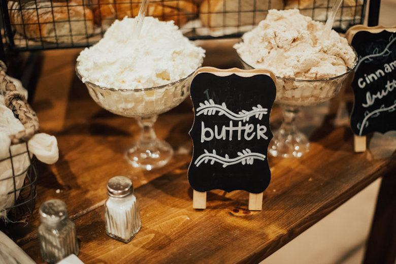 giant tubs of butter for a bread bar, at a country style wedding