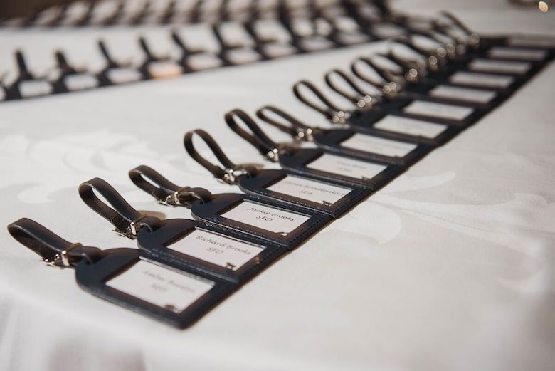 luggage tag name cards as wedding favors