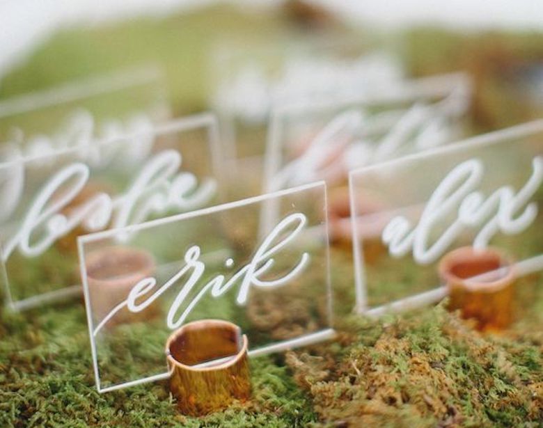 clear glass acrylic name cards for a wedding