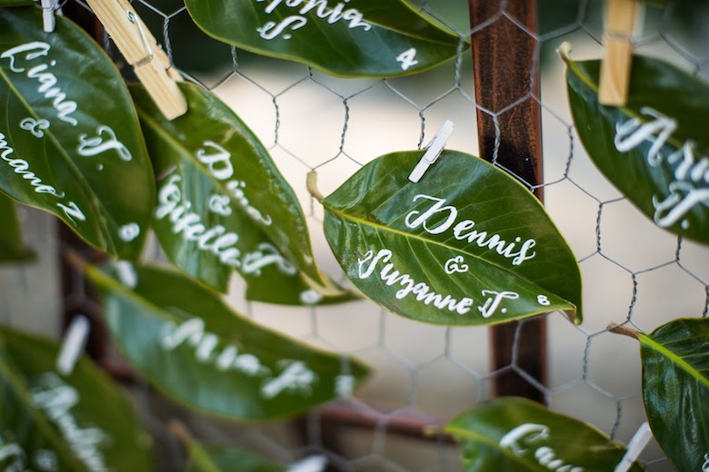 tree leaves wedding place cards