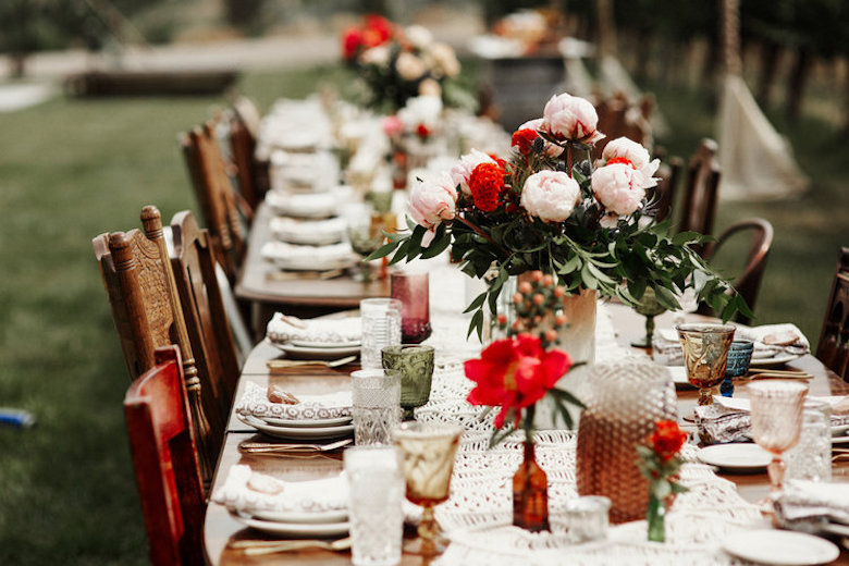 whimsical wooden patio furniture for a garden wedding