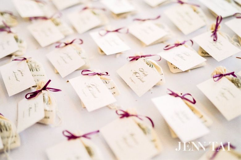placement card seed bags as wedding favors