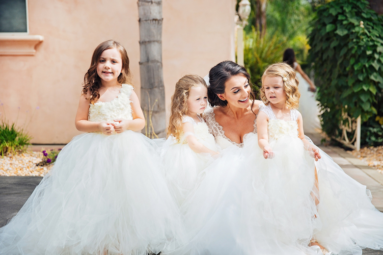 bride and flower girls in matching gowns