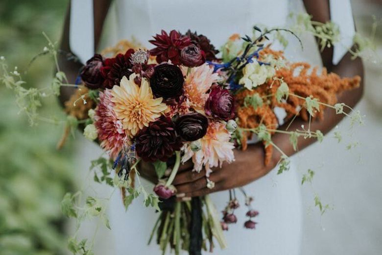 dark and moody bohemian bouquet for fall weddings