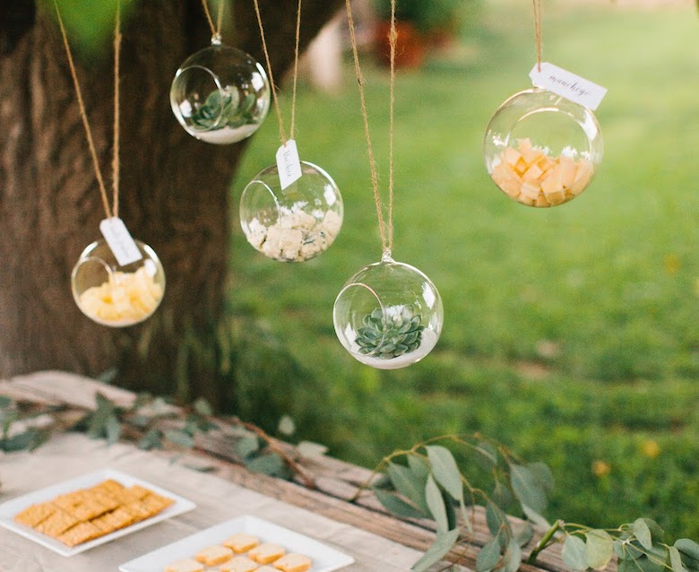 glass terrariums for a whimsical wedding food station