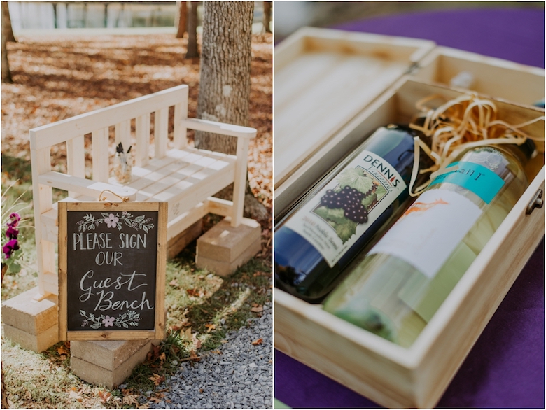 bench as wedding guestbook for whimsical wedding