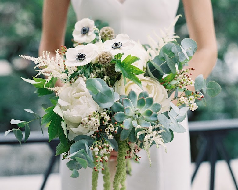 greenery wedding bouquet with ivy and myrtle