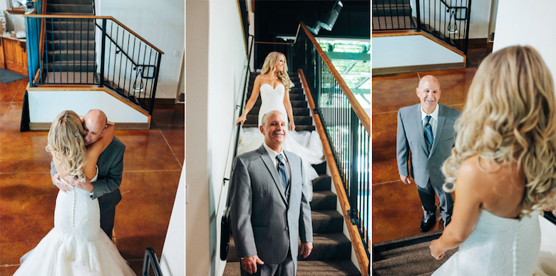 indoor wedding photos, three parts, bride with her father