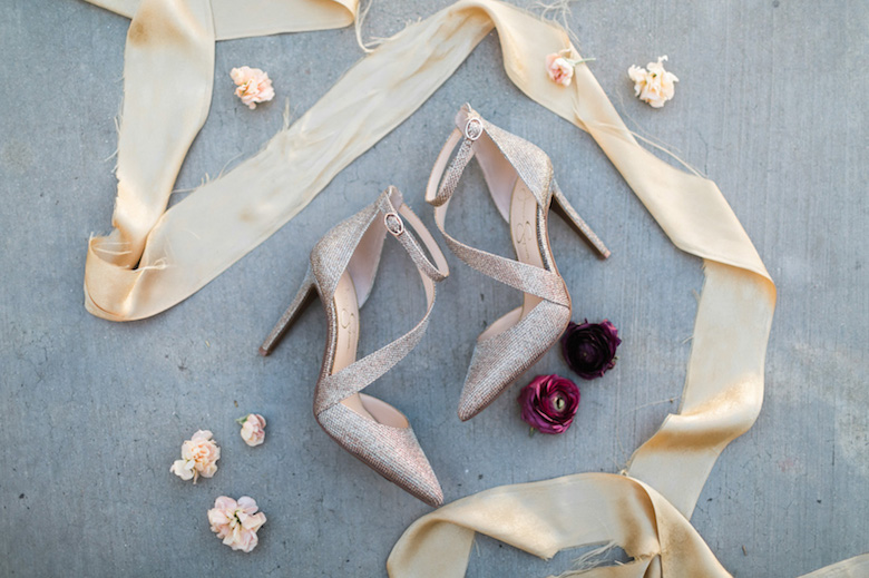 sparkly silver high heel wedding shoes for bride