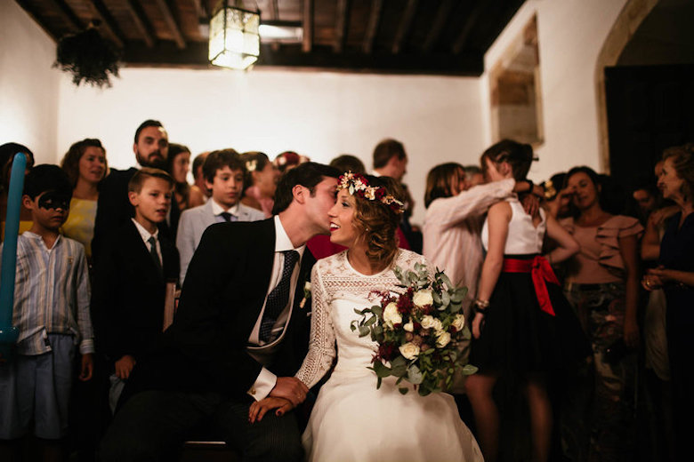 bride and groom at home wedding reception