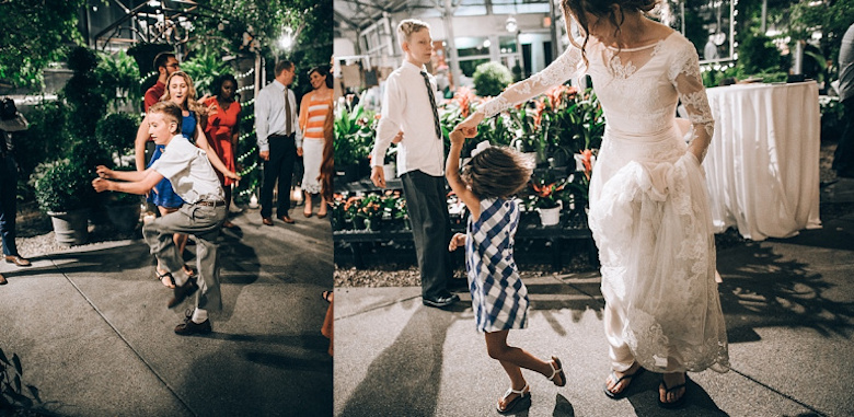 children and bride dancing at a wedding