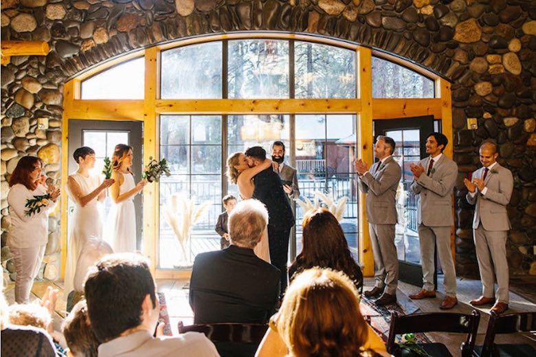 bride and groom kissing