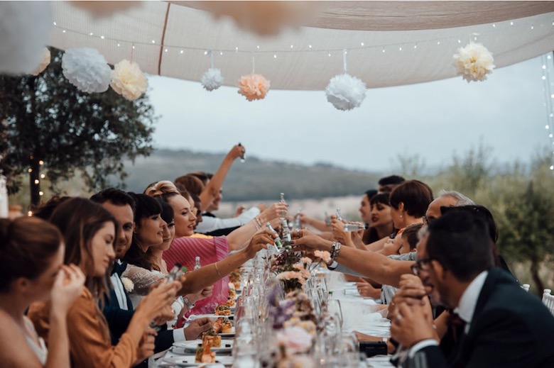 wedding guests celebrating