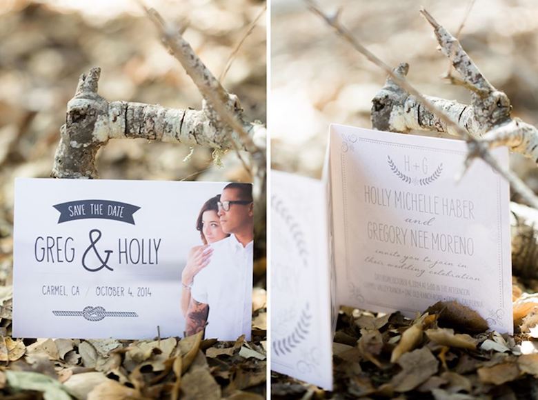 engagement announcement photos sitting in a rustic forest